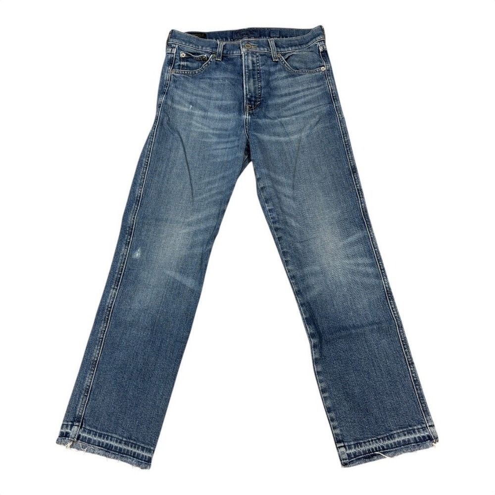 Lucky Brand Jeans Womens Size 27 Candiani Denim Straight Leg Blue Wash Distress - Picture 2 of 11